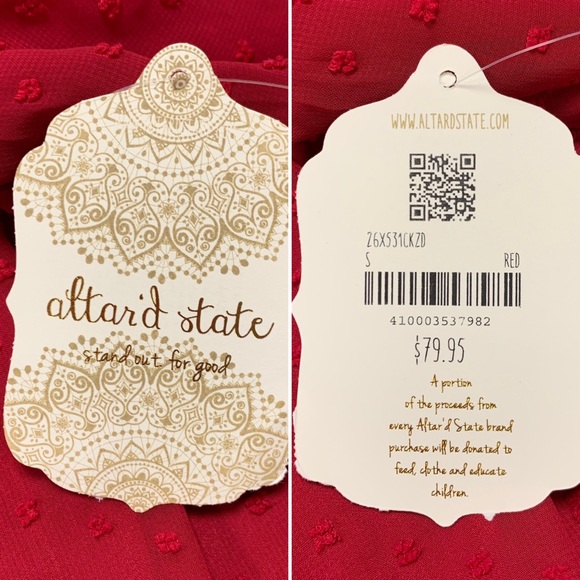 Altar’d State Rich Ruby Red Long Sleeve Tiered High Neck Swiss Dot Holiday Dress - Picture 10 of 11